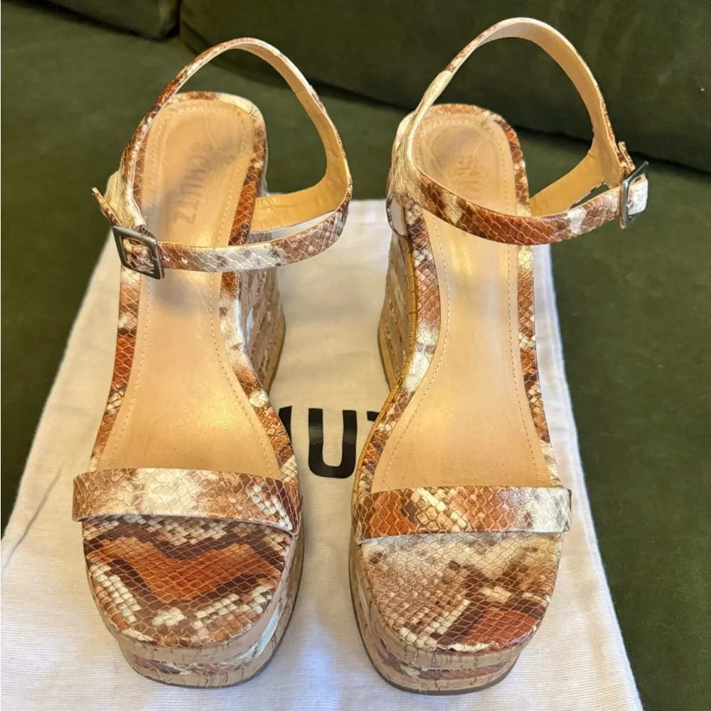 Schutz Snake Embossed Resort Platform Wedges
